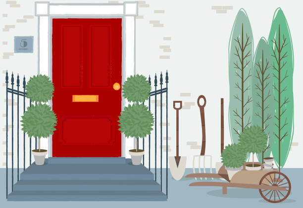 Front Door House Exterior Entrance. Editable vector illustration