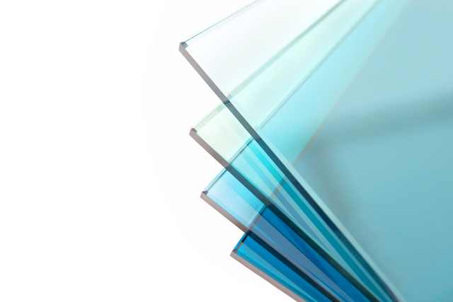 Sheets of glass from a factory manufacturing tempered clear floa